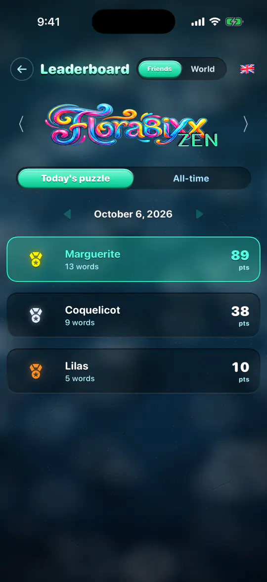 Today’s leaderboard among friends in the app.