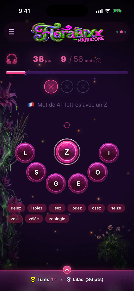 Une partie en mode Hardcore, avec les prises en haut de l’écran.