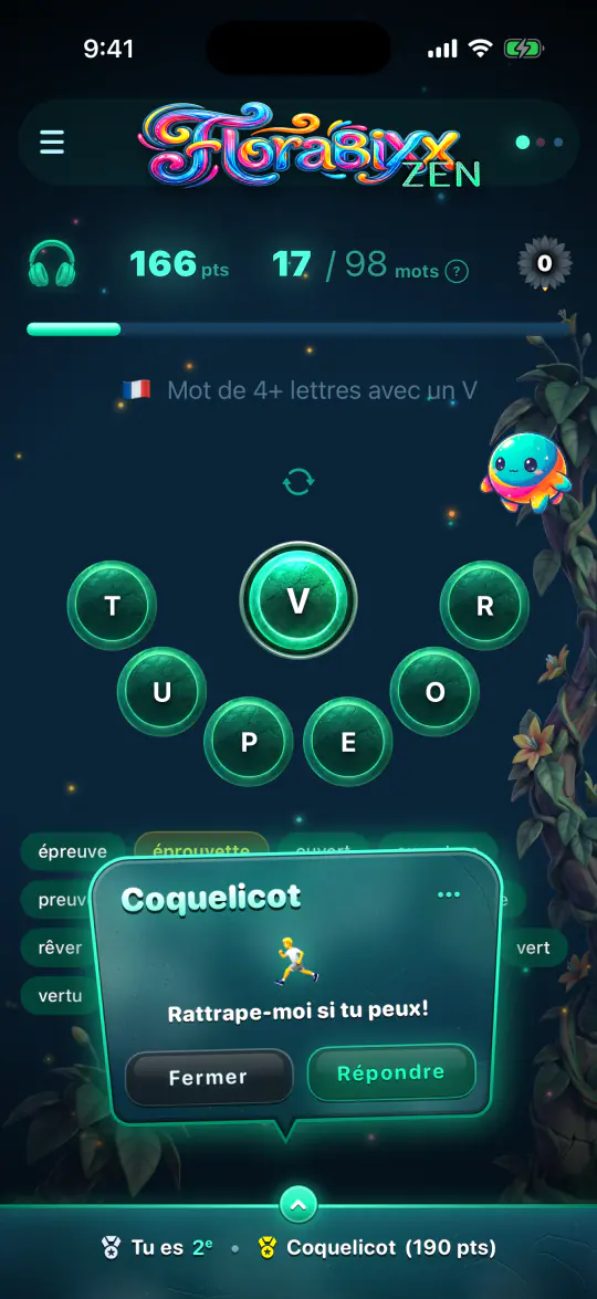 Une réaction reçue d’une amie, dans une bulle au-dessus du bandeau des scores.