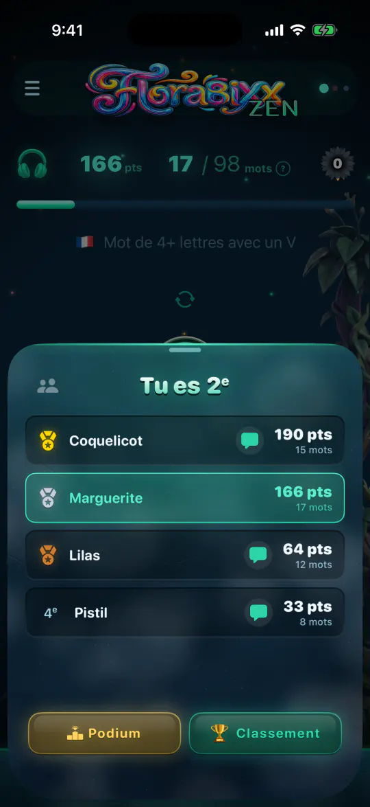 Le classement entre amis dans l’app : « Tu es 2e », derrière Coquelicot.